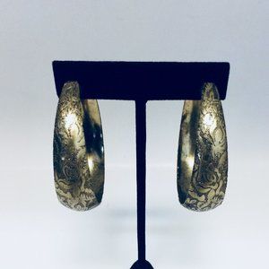 Antique Brass Floral Hoop Earrings